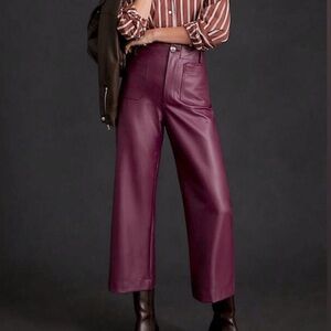 Anthropologie Burgundy Faux Leather Wide-Leg Crop Pants